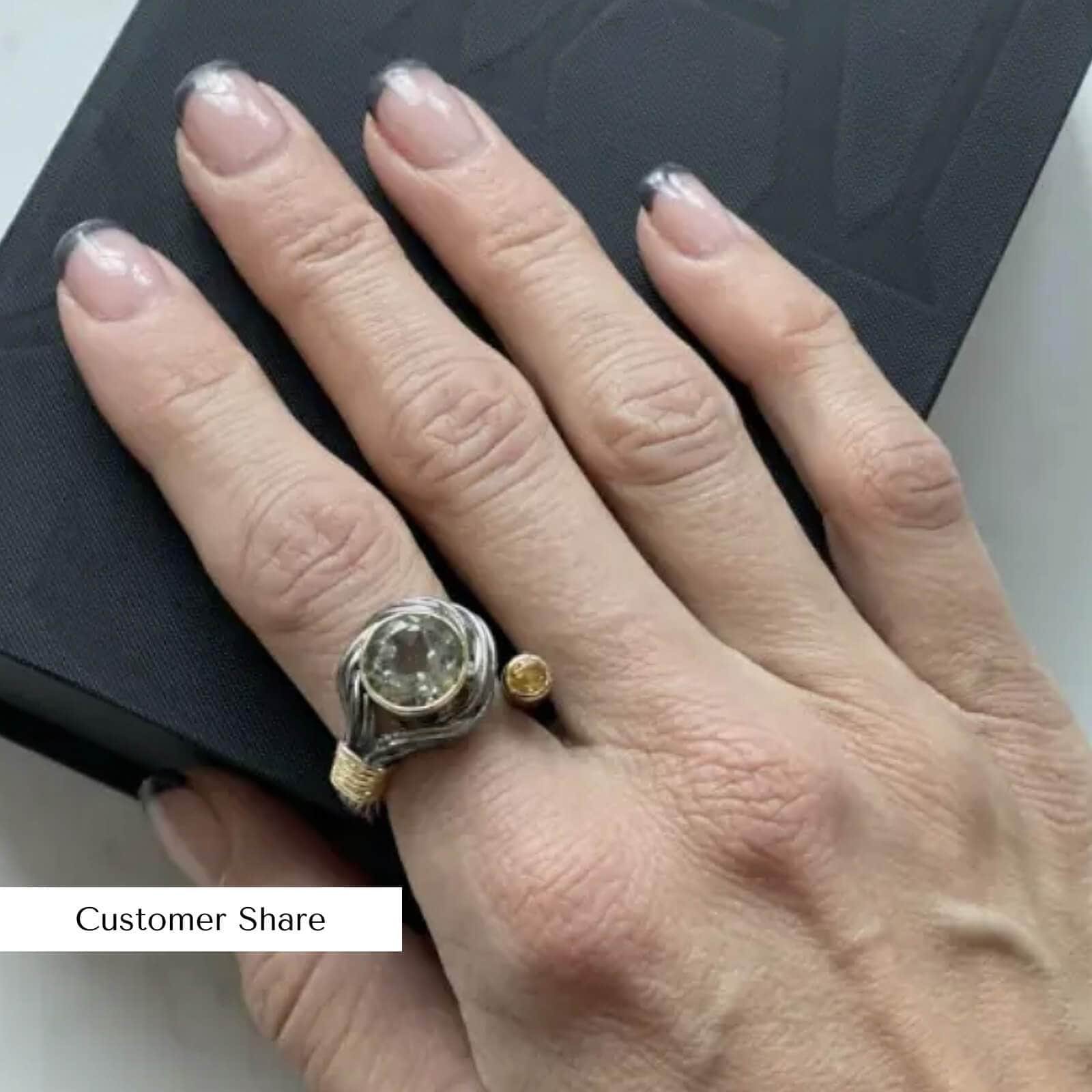 cartalia open band black rhodium & gold plated 925 silver ring with green amethyst & citrine cartalia open band black rhodium & gold plated 925 silver ring with green amethyst & citrine