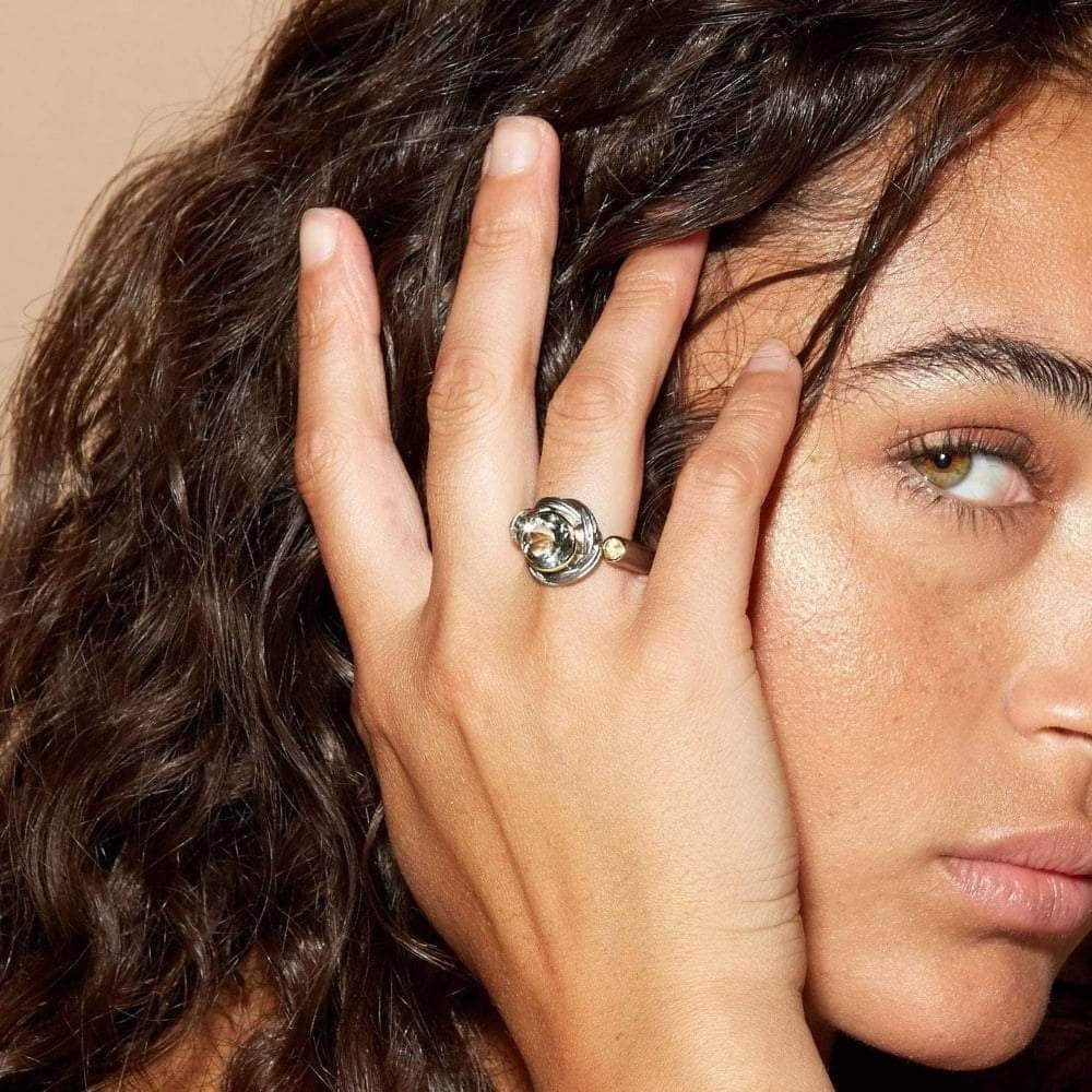 cartalia open band black rhodium & gold plated 925 silver ring with green amethyst & citrine cartalia open band black rhodium & gold plated 925 silver ring with green amethyst & citrine