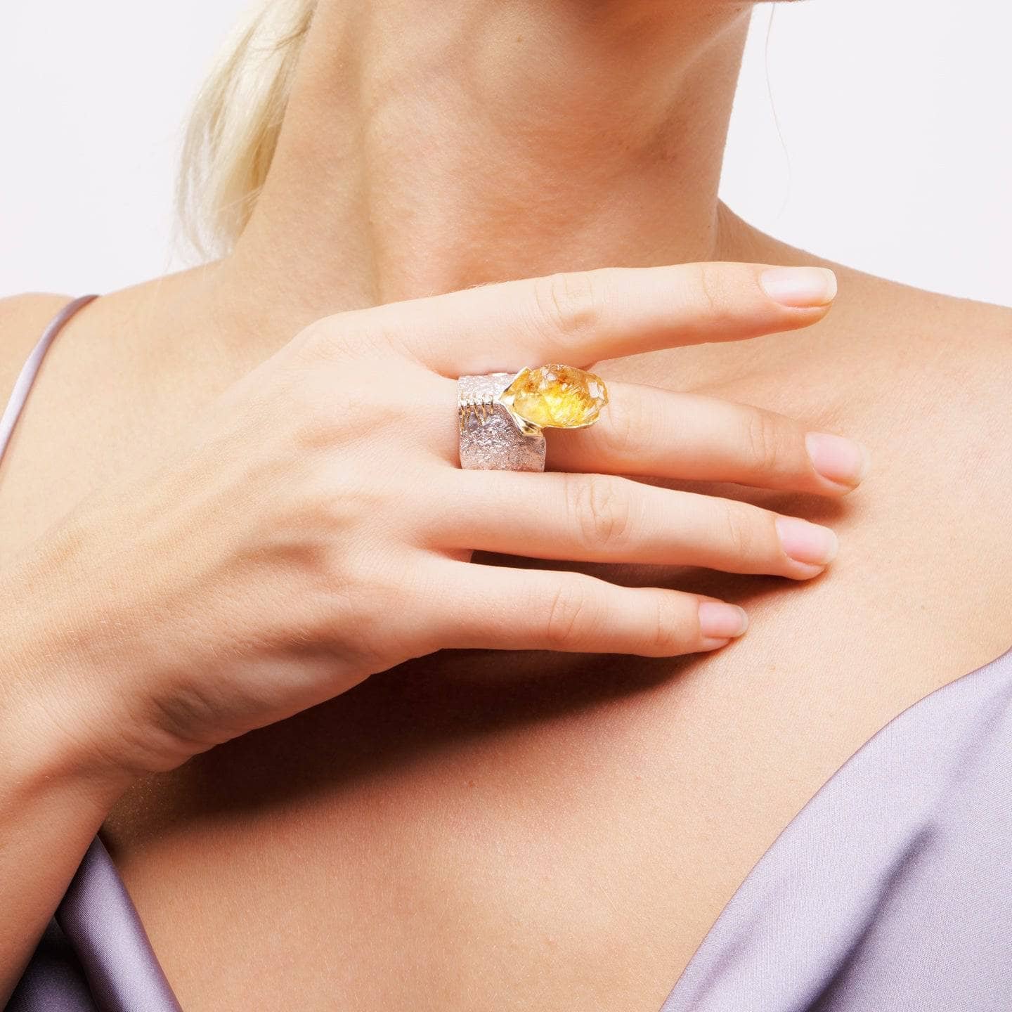 corliss iconic raw citrine ring in white rhodium & 18k gold plated sterling silver corliss iconic raw citrine ring in white rhodium & 18k gold plated sterling silver