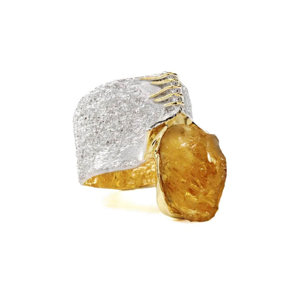 corliss iconic raw citrine ring in white rhodium & 18k gold plated sterling silver corliss iconic raw citrine ring in white rhodium & 18k gold plated sterling silver