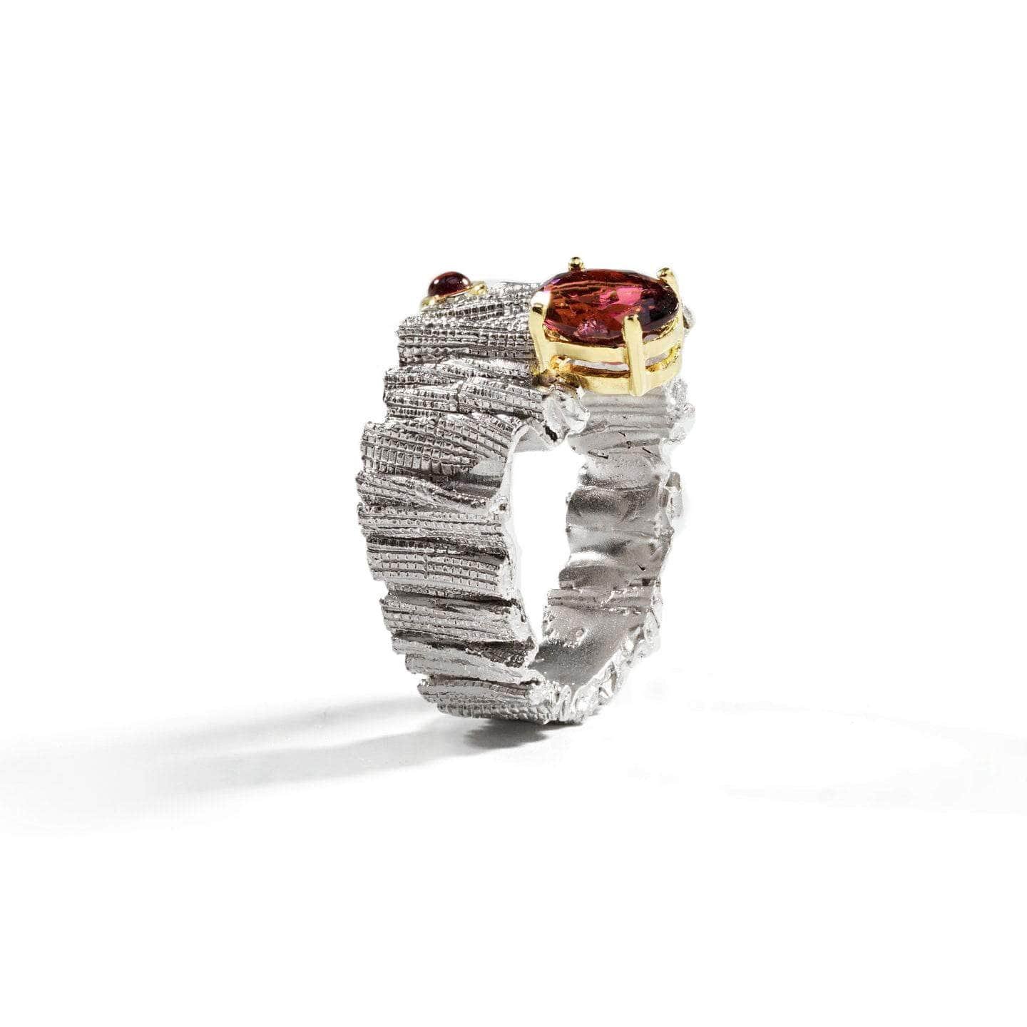 fromme textured silver ring with natural rhodolite garnets (white rhodium & 18k gold plated) fromme textured silver ring with natural rhodolite garnets (white rhodium & 18k gold plated)