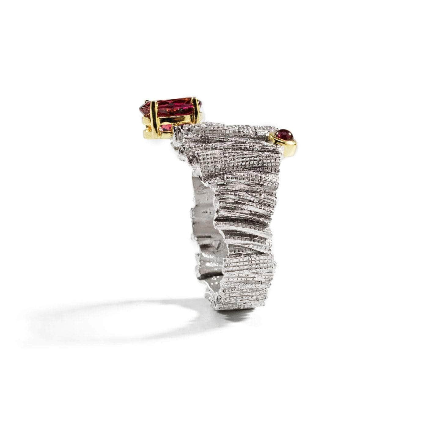 fromme textured silver ring with natural rhodolite garnets (white rhodium & 18k gold plated) fromme textured silver ring with natural rhodolite garnets (white rhodium & 18k gold plated)