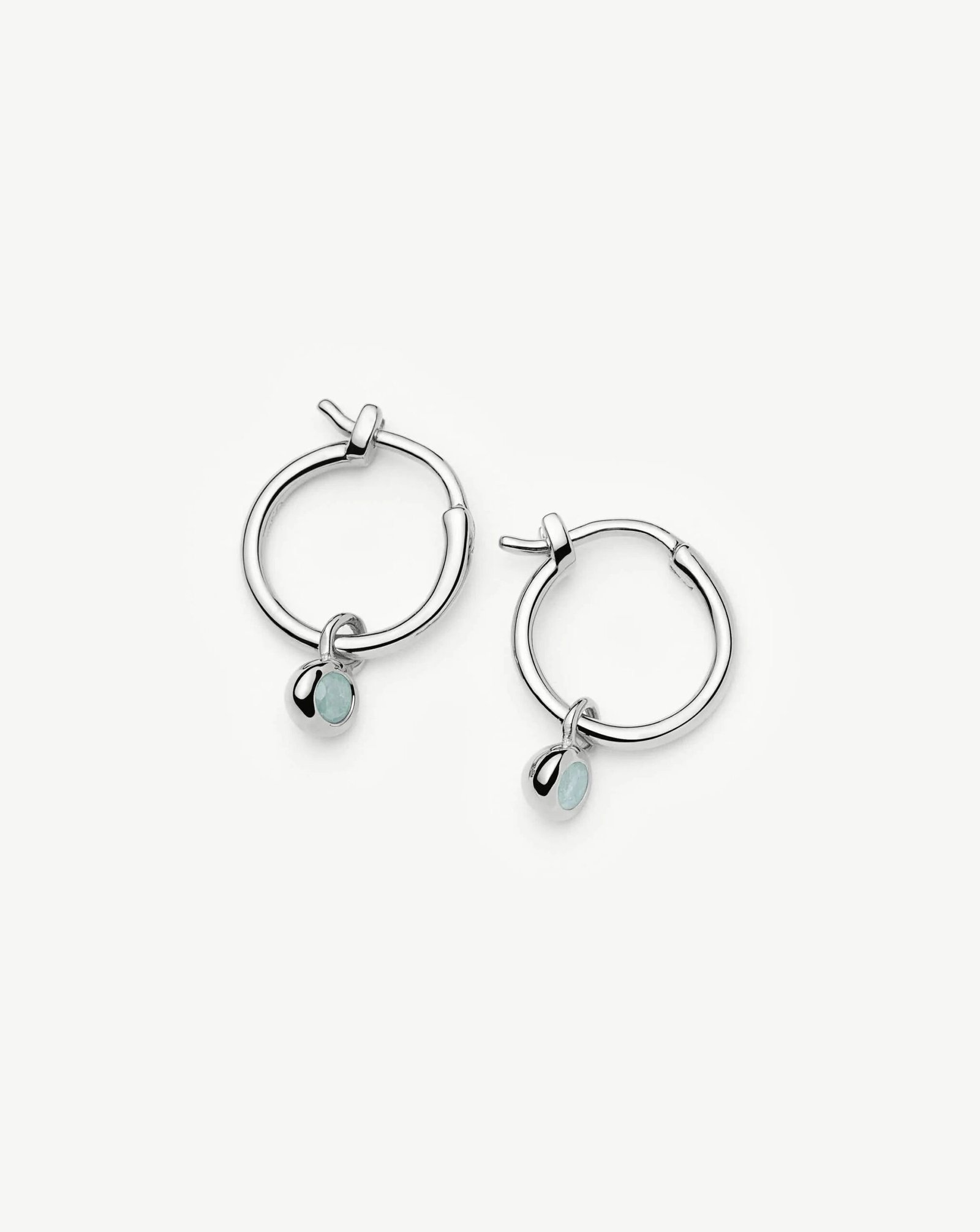 march birthstone mini charm hoop earrings | sterling silver/milky aquamarine march birthstone mini charm hoop earrings | sterling silver/milky aquamarine