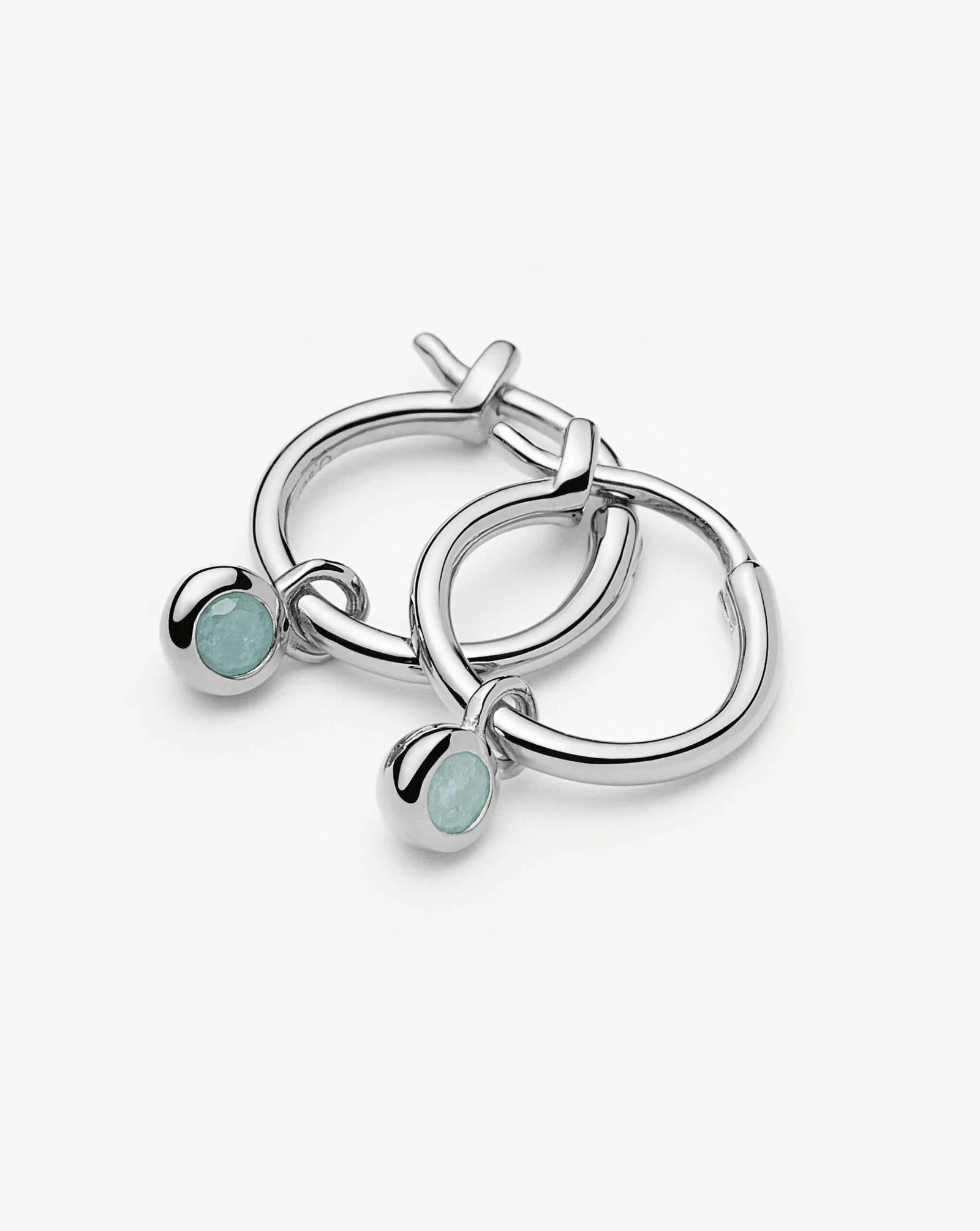 march birthstone mini charm hoop earrings | sterling silver/milky aquamarine march birthstone mini charm hoop earrings | sterling silver/milky aquamarine
