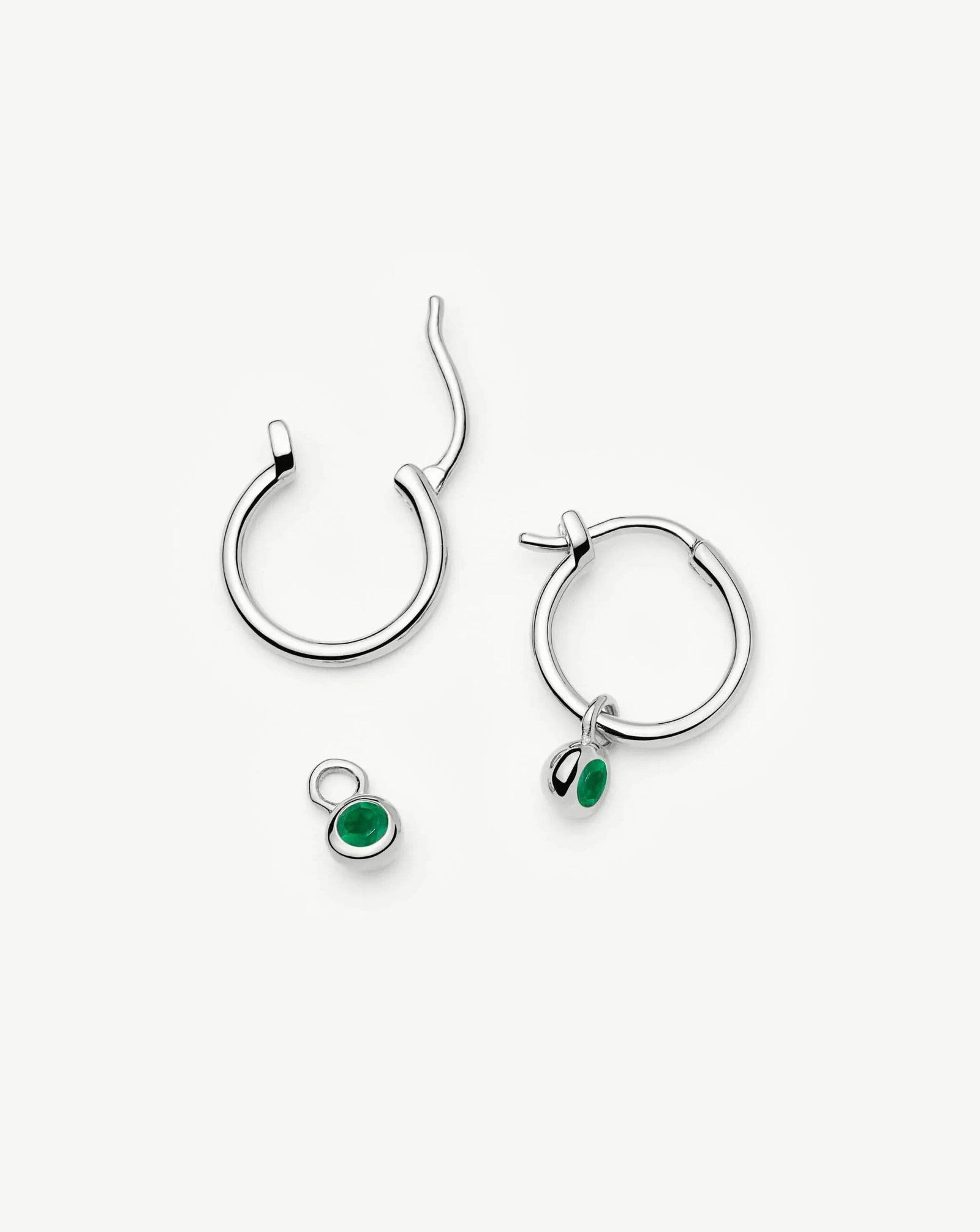 may birthstone mini charm hoop earrings | sterling silver/green onyx may birthstone mini charm hoop earrings | sterling silver/green onyx