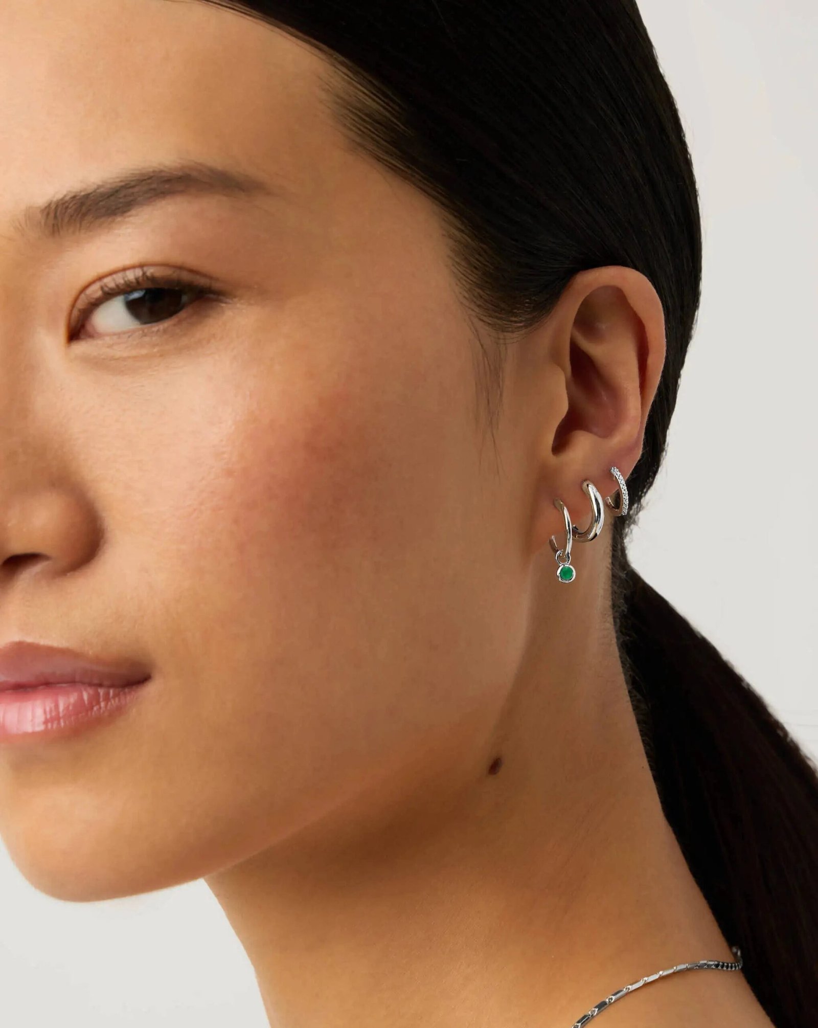 may birthstone mini charm hoop earrings | sterling silver/green onyx may birthstone mini charm hoop earrings | sterling silver/green onyx