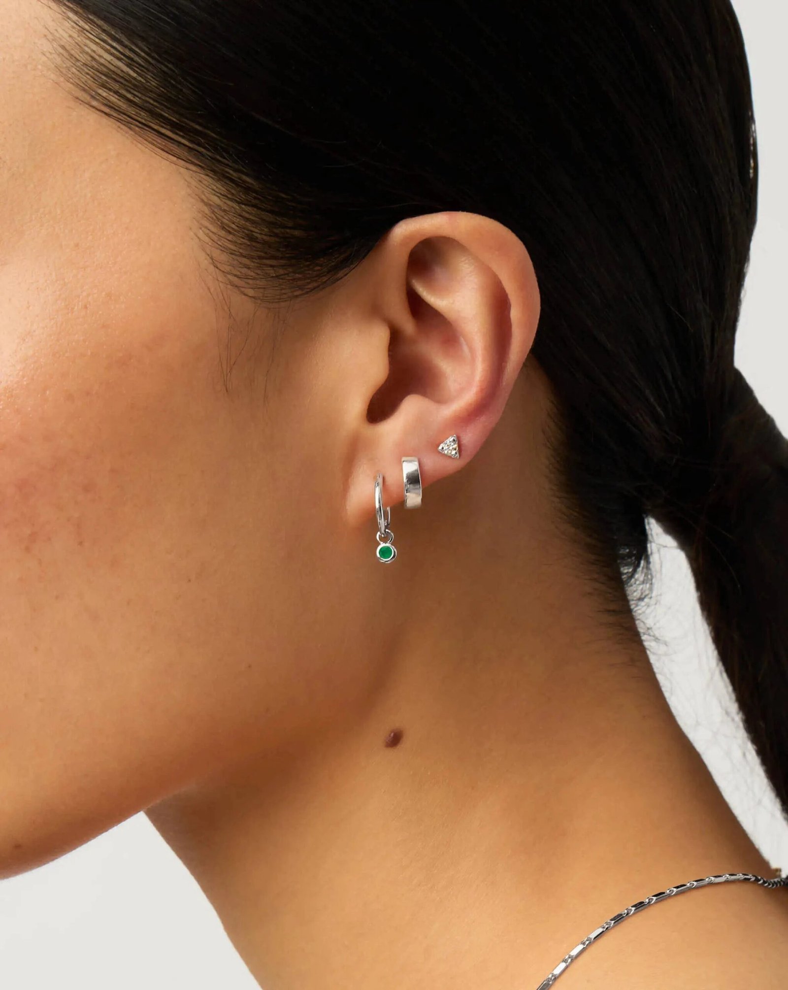 may birthstone mini charm hoop earrings | sterling silver/green onyx may birthstone mini charm hoop earrings | sterling silver/green onyx