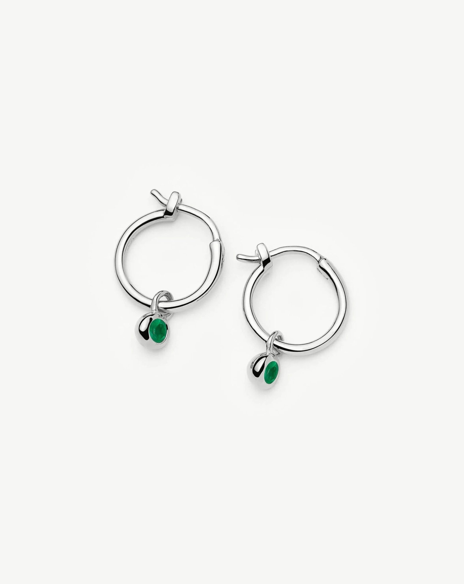may birthstone mini charm hoop earrings | sterling silver/green onyx may birthstone mini charm hoop earrings | sterling silver/green onyx