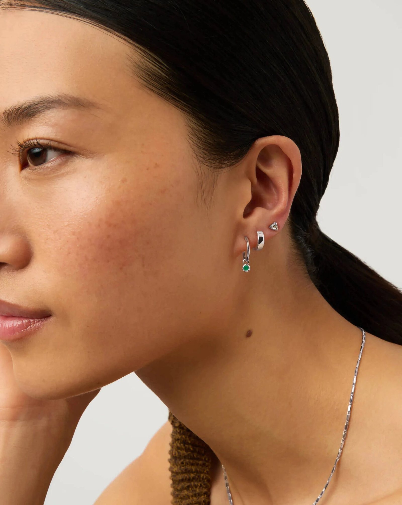 may birthstone mini charm hoop earrings | sterling silver/green onyx may birthstone mini charm hoop earrings | sterling silver/green onyx