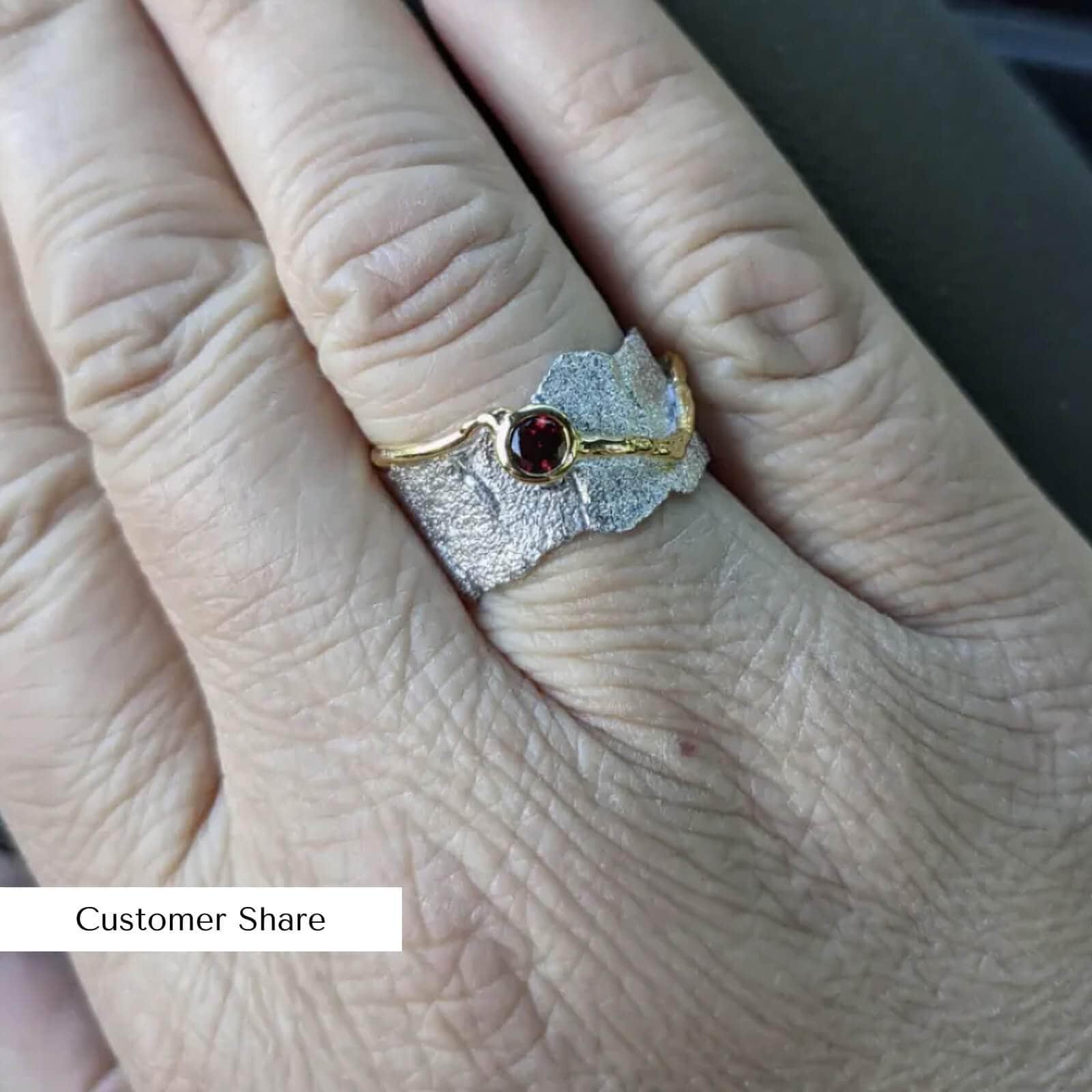 revele iconic rhodolite garnet 925 silver ring with textured surface and 18k gold plating revele iconic rhodolite garnet 925 silver ring with textured surface and 18k gold plating