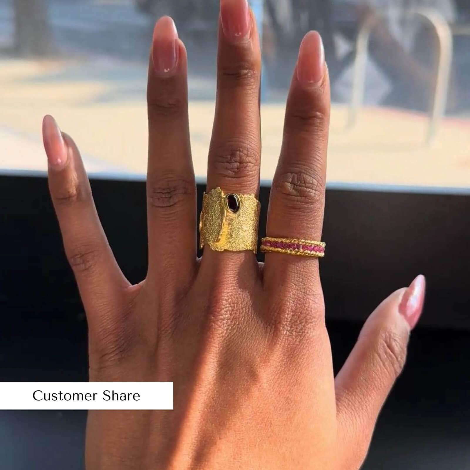 otthild iconic natural garnet silver ring in 18k gold plating otthild iconic natural garnet silver ring in 18k gold plating